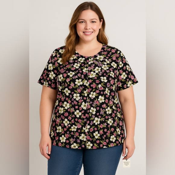 Judy Bond Tops - Judy Bond Floral Button-Front Blouse w/ Shoulder Pads Size 18, Made in USA NEW